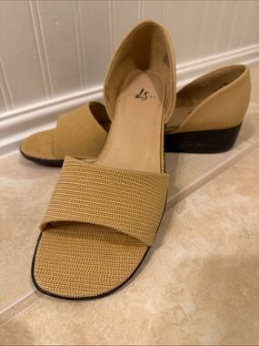 Life Stride Tan Open-Toe Low Wedge Sandals